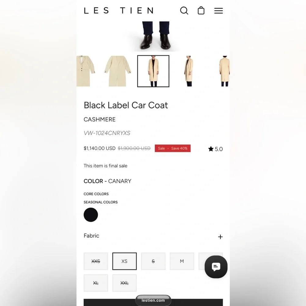 LES TIEN Black Label Cashmere Car Unisex Coat in Canary - Picture 15 of 16